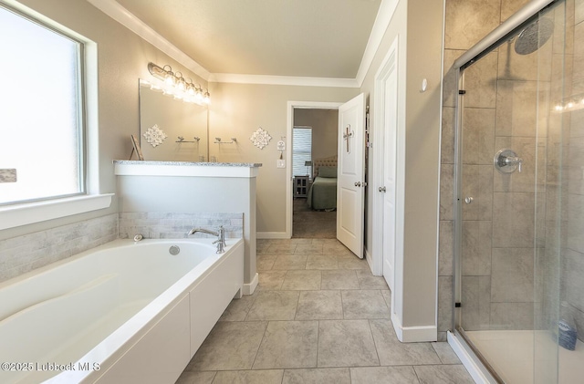 3301 Venita Ave, Lubbock, TX 79407 - full bath featuring a shower stall, a bath, ensuite bathroom, vanity, and ornamental molding