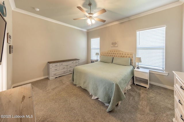 3301 Venita Ave, Lubbock, TX 79407 - bedroom featuring light colored carpet, ornamental molding, and a ceiling fan