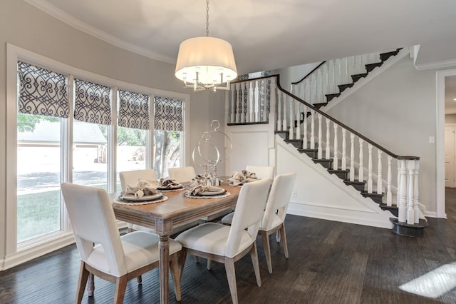 dining area featuring crown molding and dark hardwood / wood-style floors