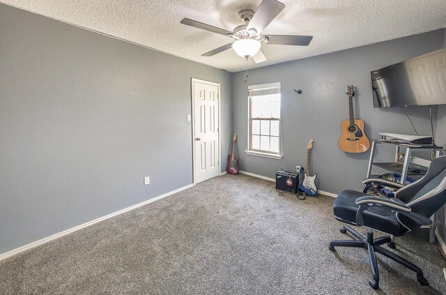 6901 9th St, Lubbock, TX 79416 - carpeted office space featuring a textured ceiling, a ceiling fan, and baseboards
