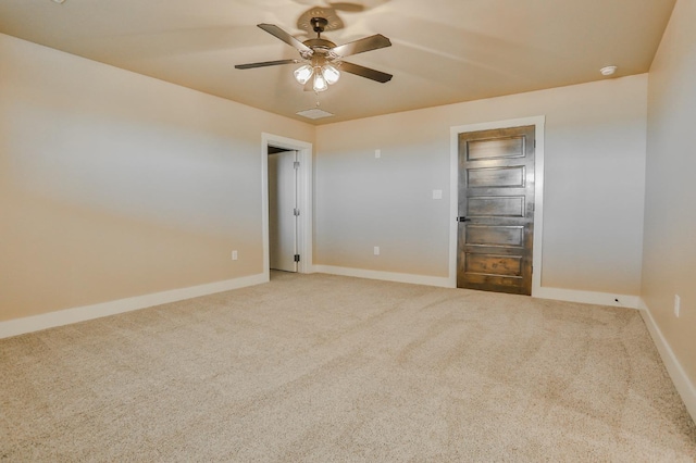 unfurnished bedroom featuring carpet flooring and ceiling fan