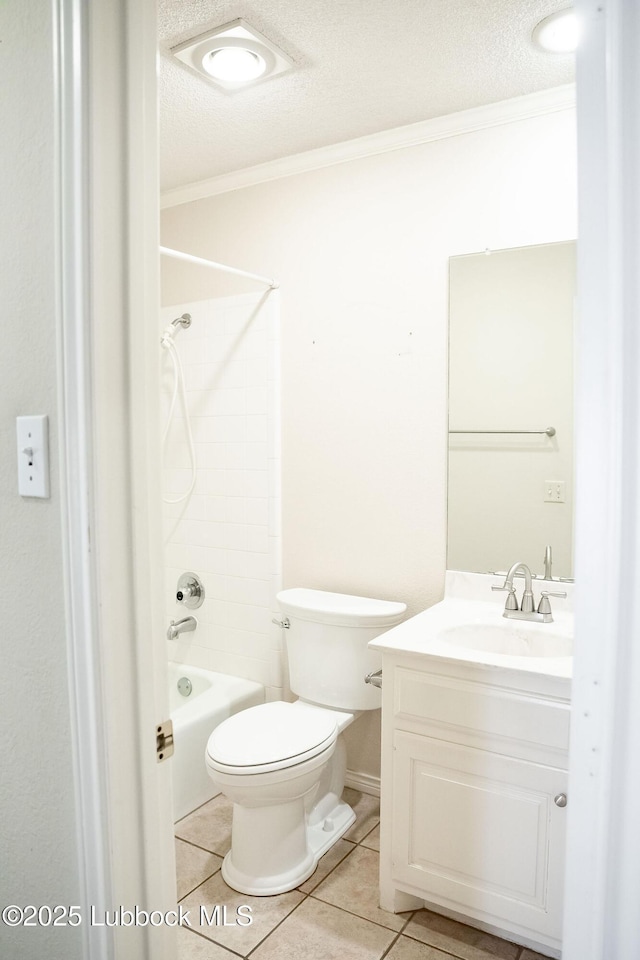 4420 87th St, Lubbock, TX 79424 - full bathroom featuring ornamental molding, tile patterned flooring, toilet, vanity, and shower / tub combination