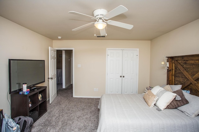 3602 Pontiac Ave, Lubbock, TX 79407 - carpeted bedroom featuring a closet, ceiling fan, and visible vents