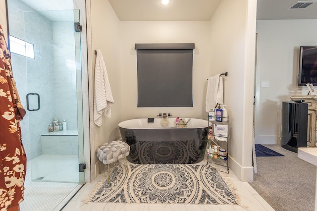 bathroom featuring plus walk in shower