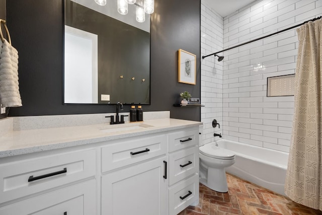 full bathroom featuring vanity, toilet, and shower / bath combo with shower curtain