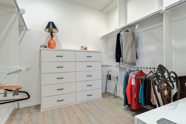 walk in closet with light wood-type flooring