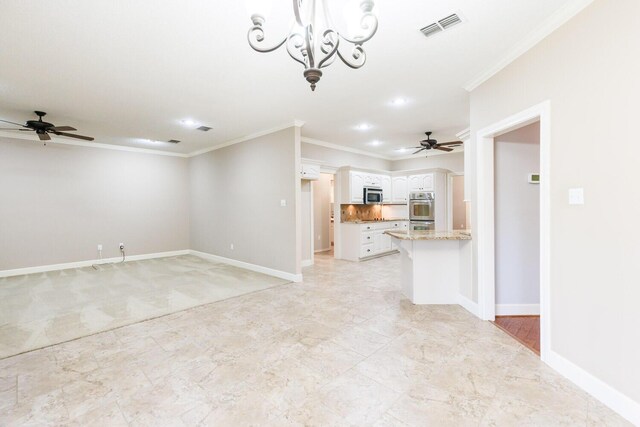 bathroom featuring ornamental molding, shower with separate bathtub, and vanity