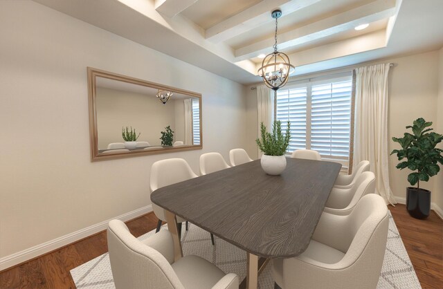 4003 124th St, Lubbock, TX 79423 - dining space featuring a chandelier, dark wood-style floors, and a raised ceiling