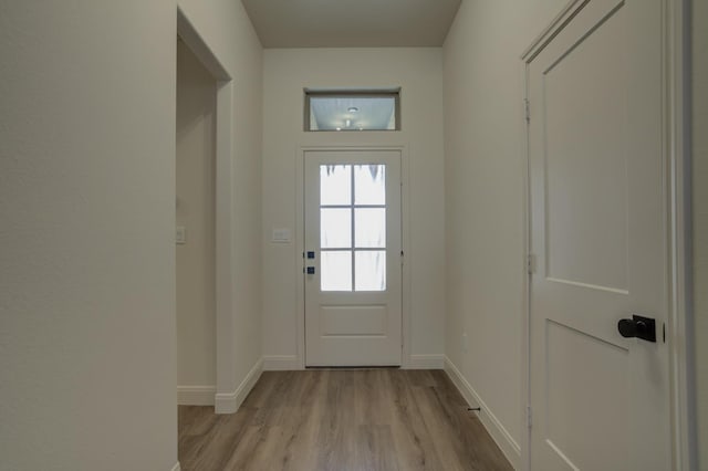 doorway to outside featuring light wood-type flooring