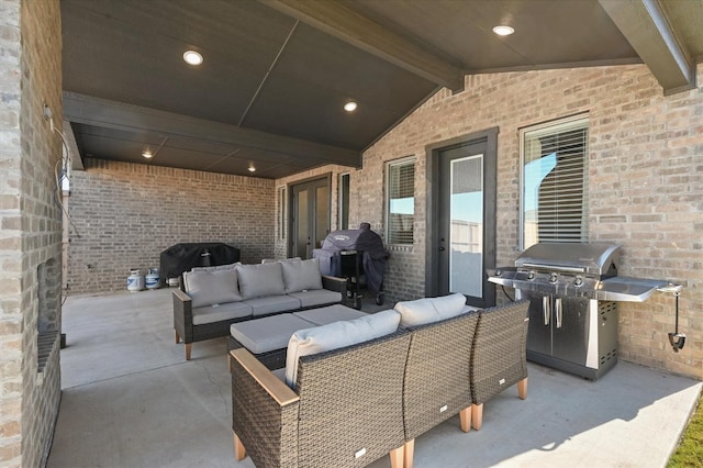 view of patio featuring a grill and outdoor lounge area