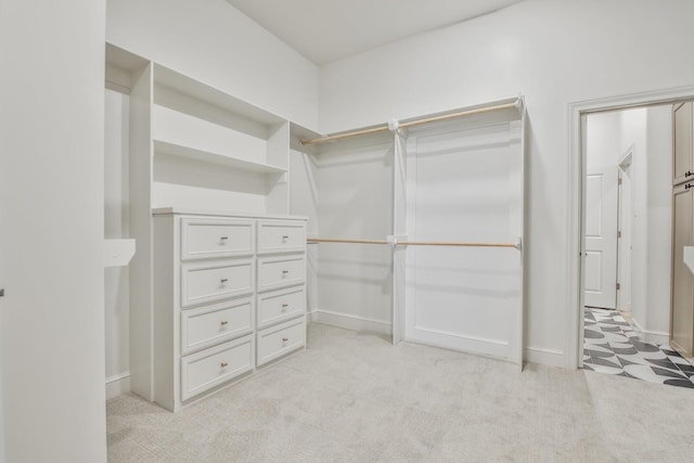 spacious closet with light colored carpet