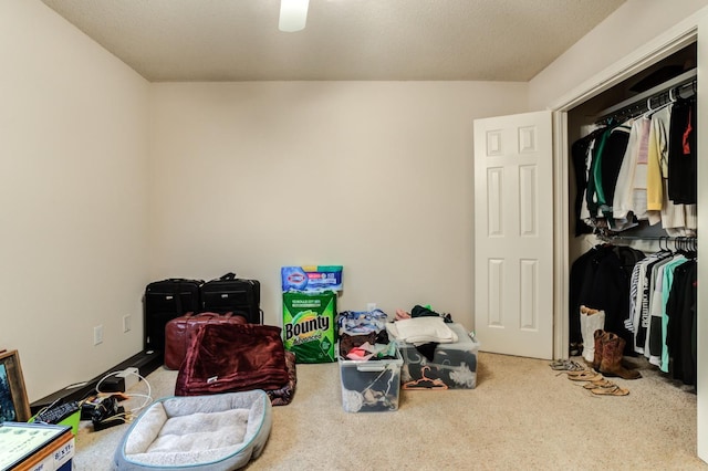 bedroom featuring carpet floors and ceiling fan