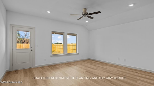 426 14th St, Wolfforth, TX 79382 - unfurnished room featuring light wood-style flooring, a ceiling fan, recessed lighting, and vaulted ceiling