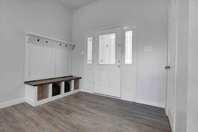 mudroom with wood-type flooring