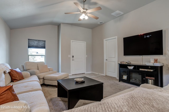7511 31st St, Lubbock, TX 79407 - carpeted living room with a ceiling fan and lofted ceiling