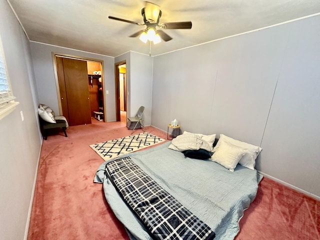 bedroom featuring carpet flooring and ceiling fan