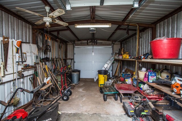 garage with a garage door opener