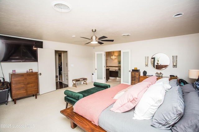 4609 10th St, Lubbock, TX 79416 - bedroom featuring light carpet, recessed lighting, ceiling fan, and ensuite bath