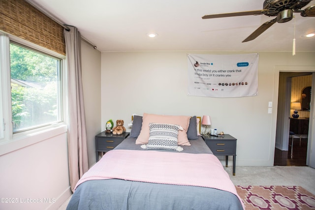 4609 10th St, Lubbock, TX 79416 - bedroom featuring carpet floors, baseboards, a ceiling fan, and recessed lighting