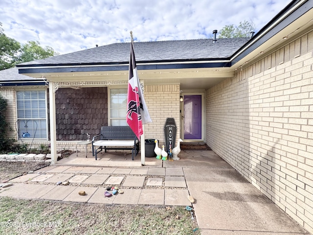 5623 87th St, Lubbock, TX 79424 - doorway to property with brick siding and roof with shingles