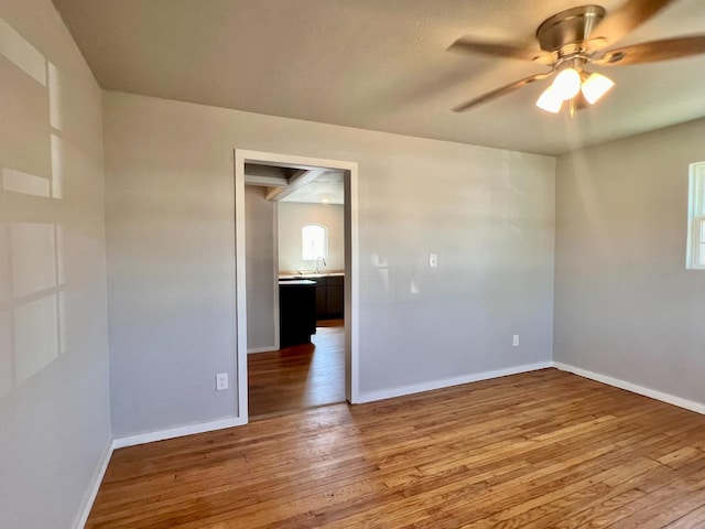 empty room featuring ceiling fan and light wood-type flooring