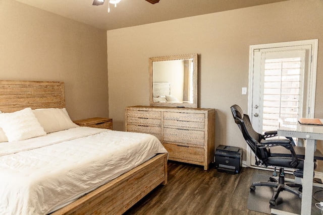 bedroom featuring ceiling fan and dark hardwood / wood-style flooring