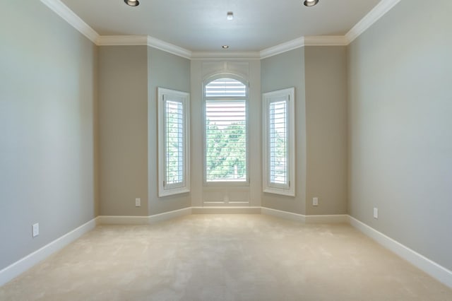 carpeted empty room with crown molding