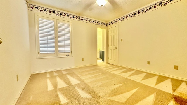 carpeted spare room with a textured ceiling