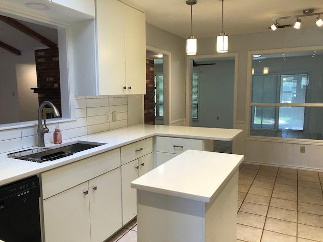 3423 94th St, Lubbock, TX 79423 - kitchen with a sink, dishwasher, light tile patterned floors, light countertops, and backsplash