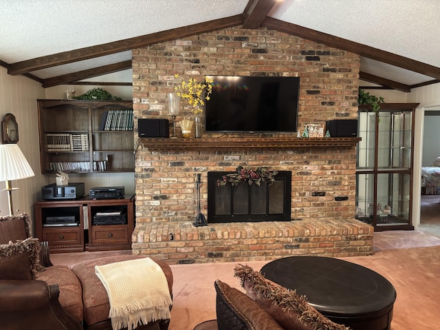 3004 80th St, Lubbock, TX 79423 - carpeted living area featuring a textured ceiling and a fireplace