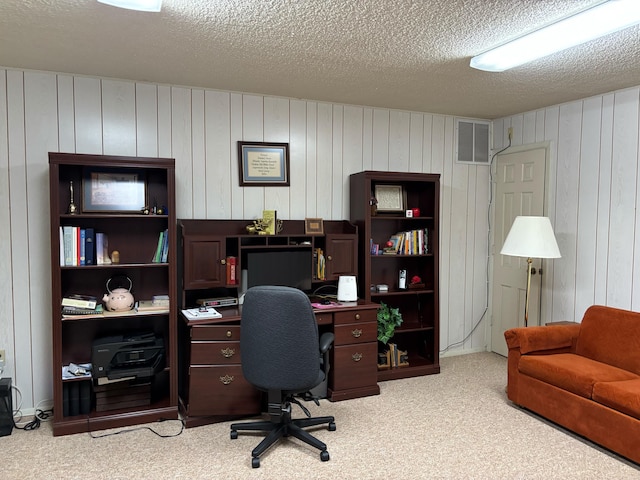3004 80th St, Lubbock, TX 79423 - carpeted office with a textured ceiling and wood walls