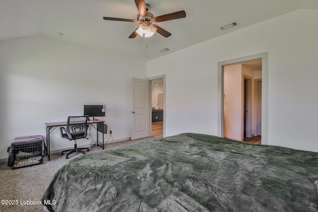 7406 9th St, Lubbock, TX 79416 - carpeted bedroom with lofted ceiling and ceiling fan