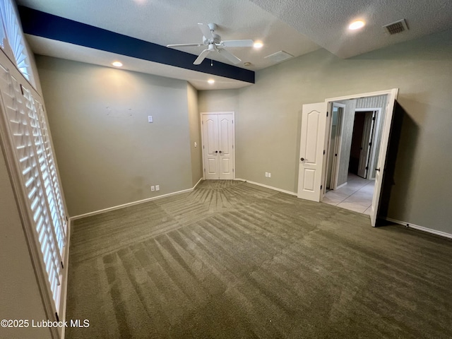9802 Toledo Ave, Lubbock, TX 79424 - unfurnished bedroom featuring carpet, recessed lighting, a ceiling fan, and a textured ceiling