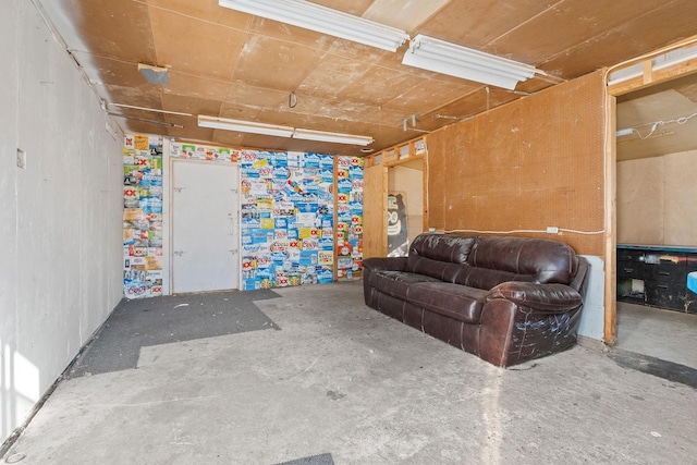 living room with concrete floors