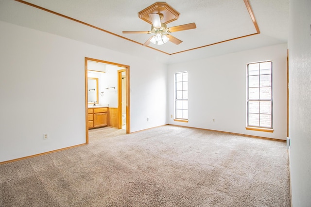 empty room with a wealth of natural light, light carpet, and baseboards