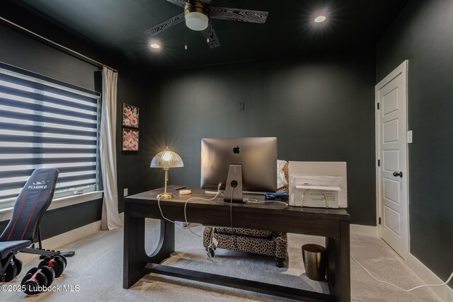 10907 Vicksburg Ave, Lubbock, TX 79424 - carpeted office featuring ceiling fan, recessed lighting, and baseboards