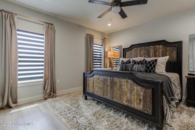 10907 Vicksburg Ave, Lubbock, TX 79424 - bedroom featuring baseboards, wood finished floors, ceiling fan, and recessed lighting