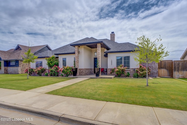 10907 Vicksburg Ave, Lubbock, TX 79424 - view of front of property with stucco siding, a chimney, and stone siding
