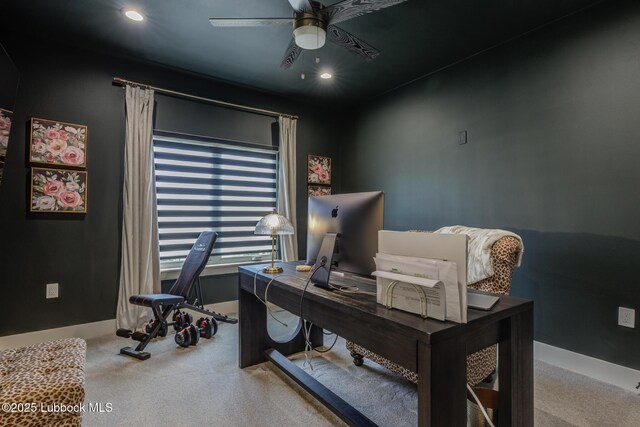 10907 Vicksburg Ave, Lubbock, TX 79424 - carpeted office space featuring ceiling fan, baseboards, and recessed lighting