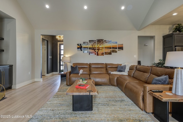 10907 Vicksburg Ave, Lubbock, TX 79424 - living area with lofted ceiling, light wood-style floors, recessed lighting, and baseboards
