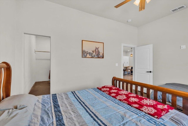 bedroom featuring visible vents and ceiling fan