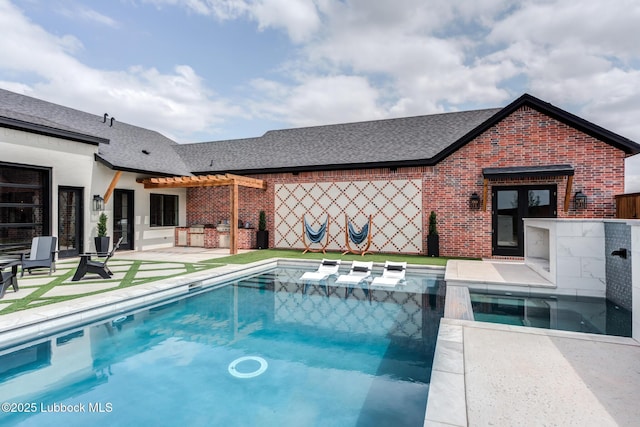 4510 Zadar Ave, Lubbock, TX 79407 - view of swimming pool with a patio area, a pergola, a pool with connected hot tub, and french doors