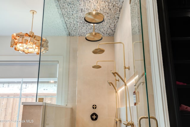 4510 Zadar Ave, Lubbock, TX 79407 - bathroom view of a chandelier and a tile shower