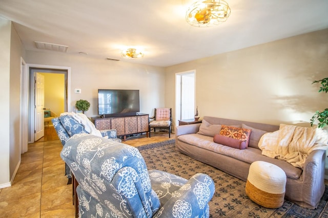 living room featuring tile patterned flooring