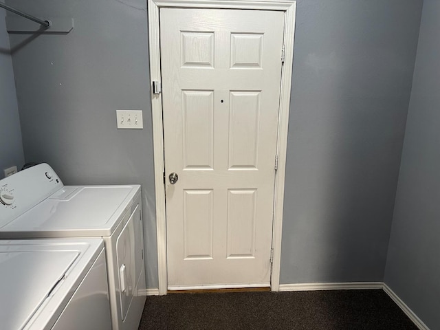 washroom with independent washer and dryer and carpet floors