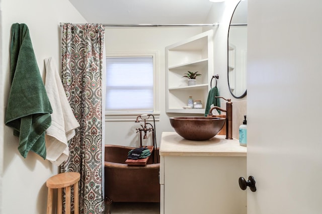 bathroom with vanity and a shower with curtain