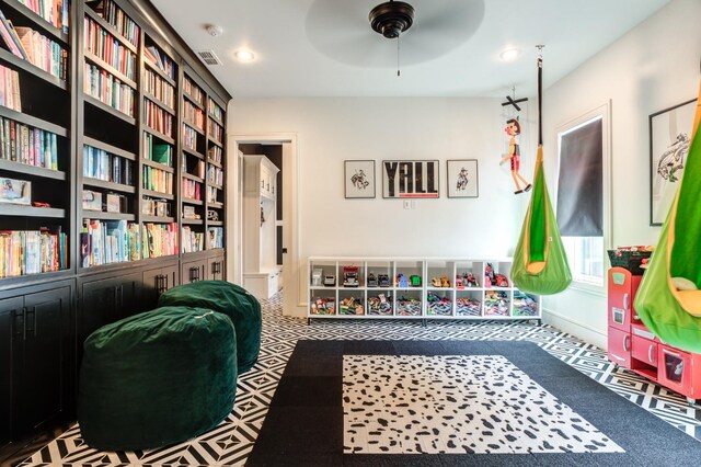 game room featuring ceiling fan