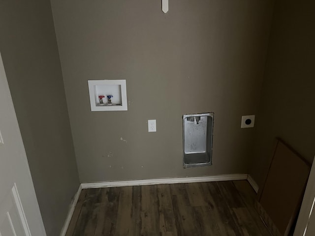 clothes washing area featuring electric dryer hookup, washer hookup, and dark hardwood / wood-style flooring