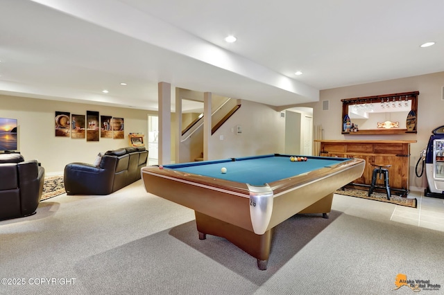 13610 Arboretum St, Anchorage, AK 99516 - game room featuring recessed lighting, pool table, baseboards, and carpet floors