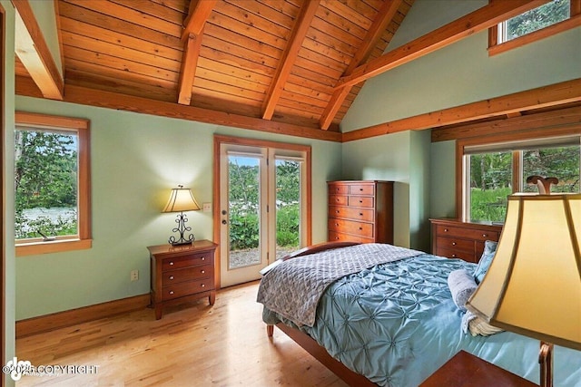 33405 Keystone Dr, Soldotna, AK 99669 - bedroom with wooden ceiling, wood finished floors, and access to outside